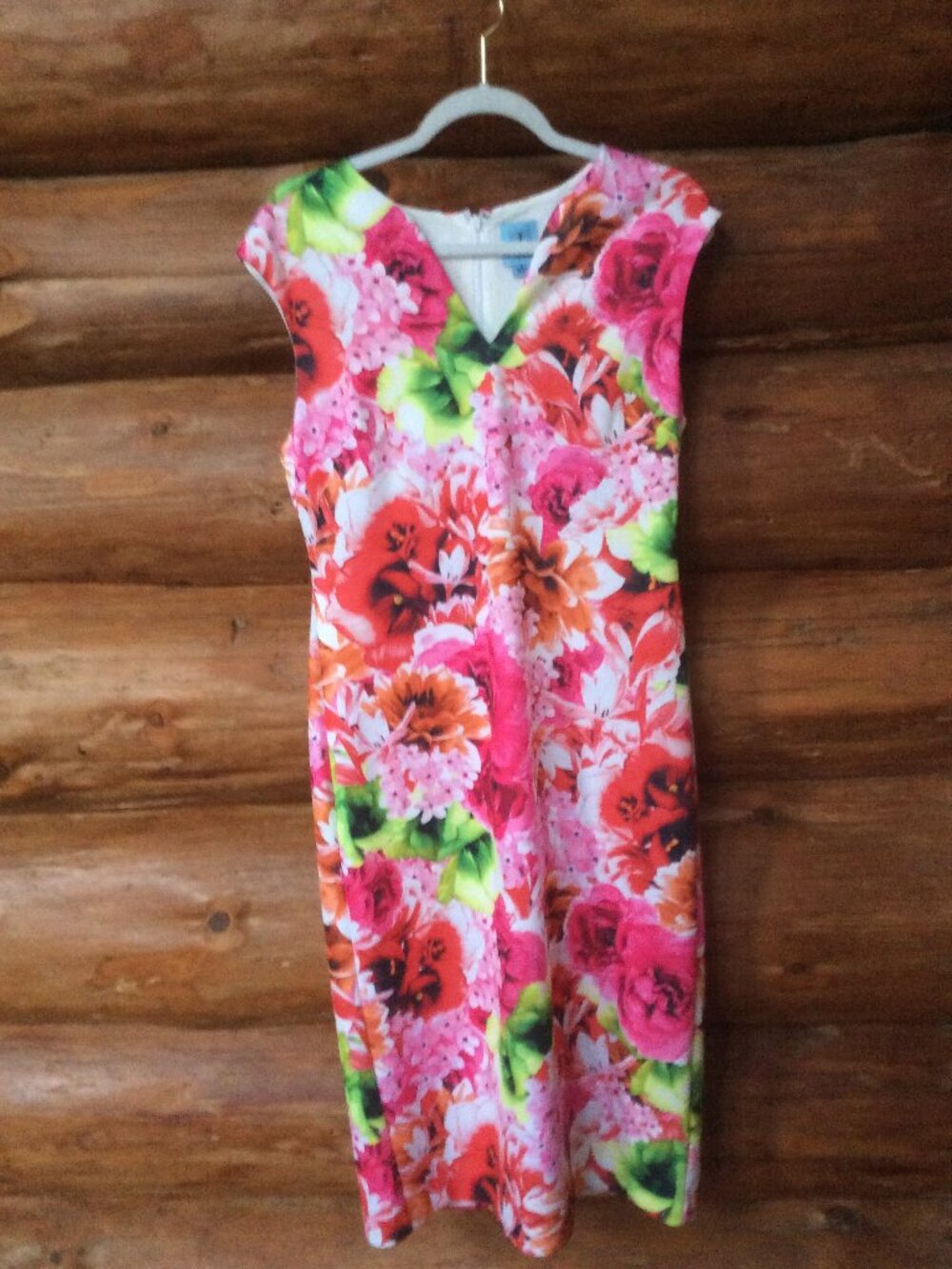 CeCe Bold Floral Garden Elegance V-neck Romantic Sleeveless Midi Dress Size 12